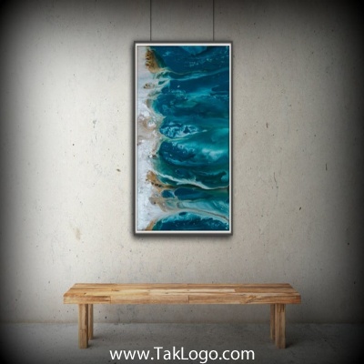 Abstract Art Blue Wall Art Coastal Landscape Giclee Large PRINT on Canvas Large Gift for Friend Modern Home Decor Wall Art Painting