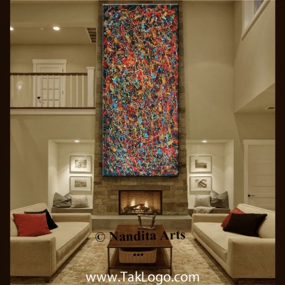 Oil Painting, Abstract Wall Art Original Jackson Pollock Style 72” Amazing Modern Home Decor, Large Wall Art by Nandita